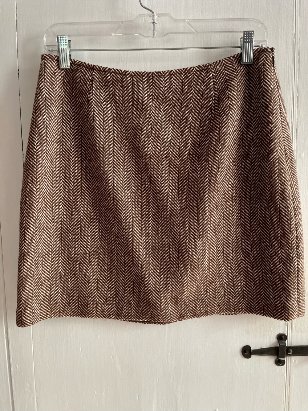 J. Crew Wool Blend Brown & Cream Herringbone Tweed Mini Skirt Size 10